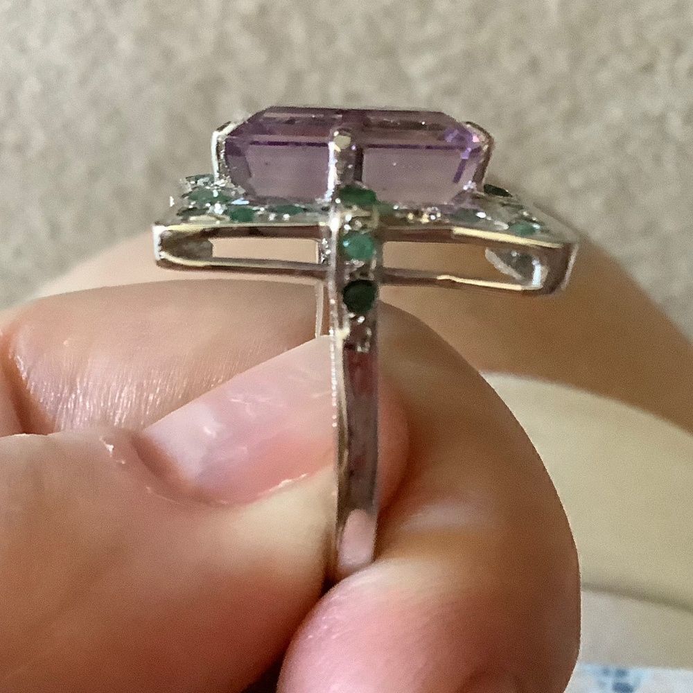 š
ŗsterling SILVERā925 AMETHYST/EMERALD WOMAN RING SIZE US 7āā - Picture 5 of 9